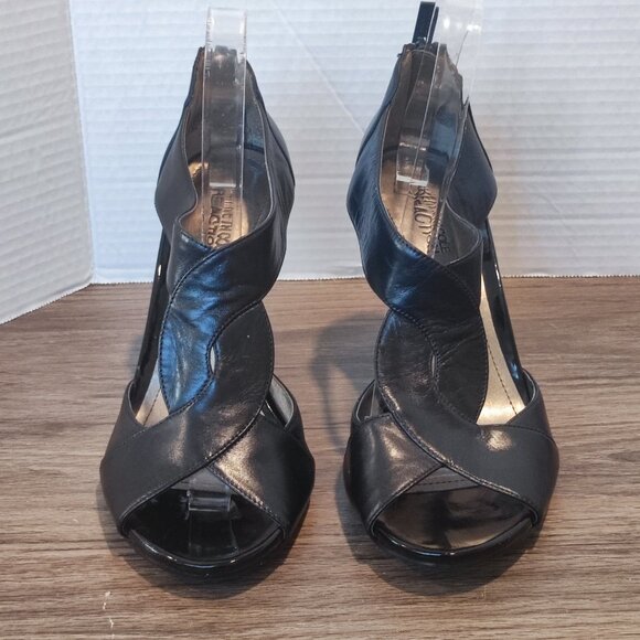 Kenneth Cole Reaction Sandals size 8 M Black High heel Leather Cross Strap - Picture 3 of 13